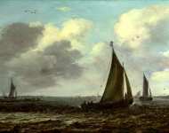 Imitator of Jan van Goyen - Sailing Vessels on a River in a Breeze